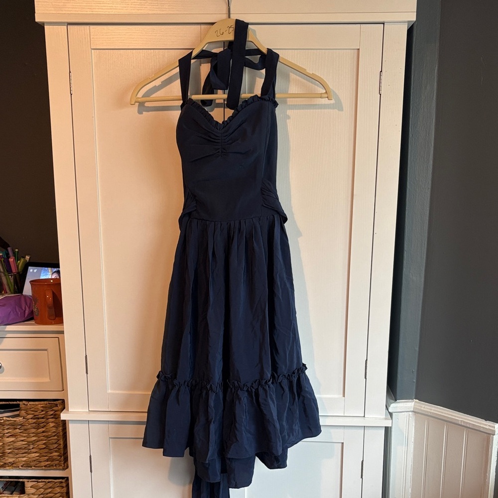 Betsey Johnson Navy Halter Dress with Ruffle Hem